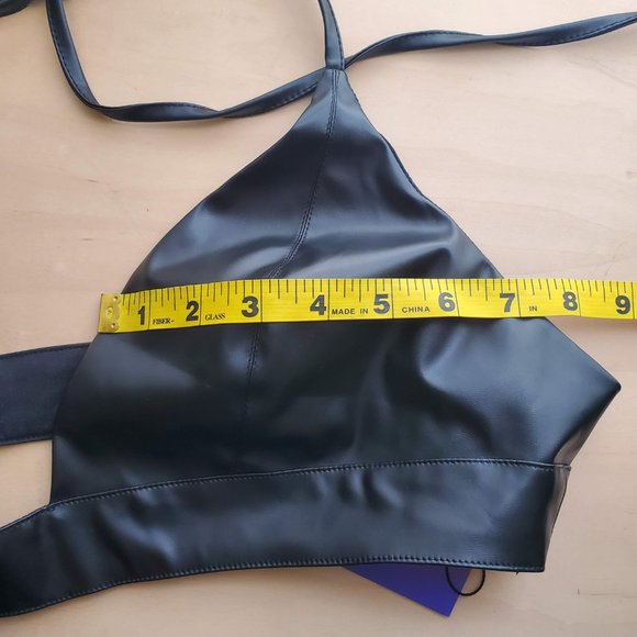 SOLD! - SHEIN SXY Crisscross Buckle Leather Look Halter Black Bra Crop Top - M 6 - Picture 9 of 9